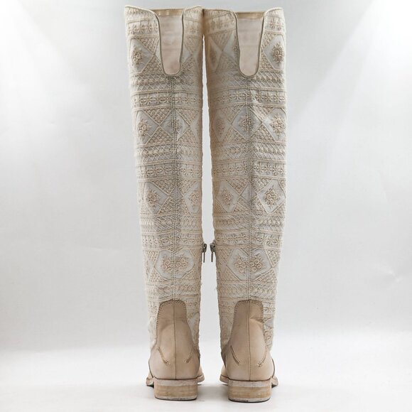 Free People Women Bren Textile Ivory Leather Western Slouch Boots sz 7US EUR 37 - Picture 5 of 10